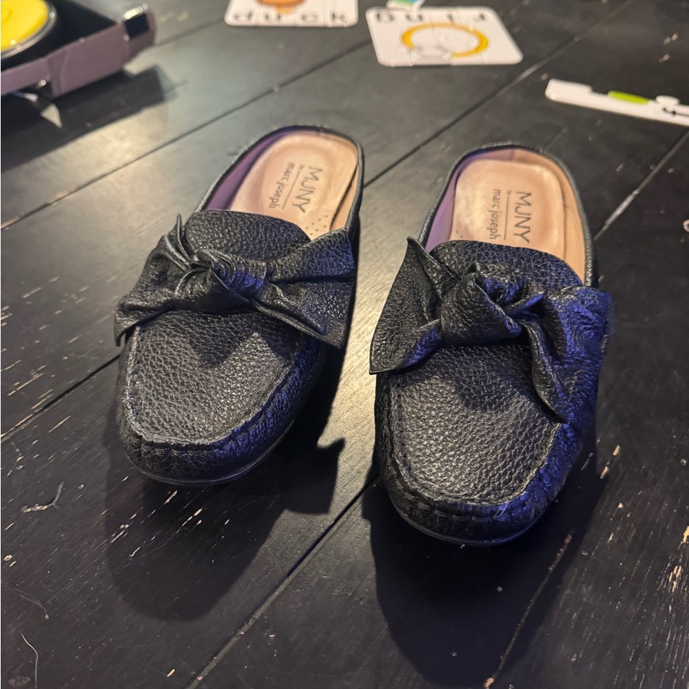 MJNY Black Slip-On Bow Loafer Mules Size 7